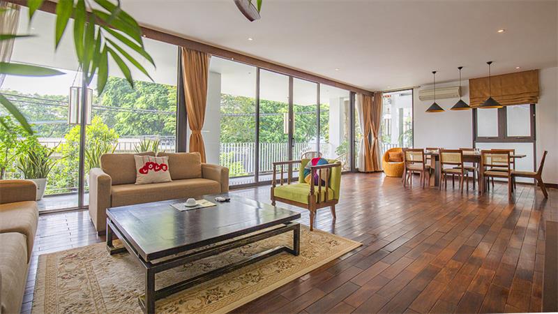 Indochine Elegant 3-Bedroom Apartment in Tay Ho for rent with Garden Views